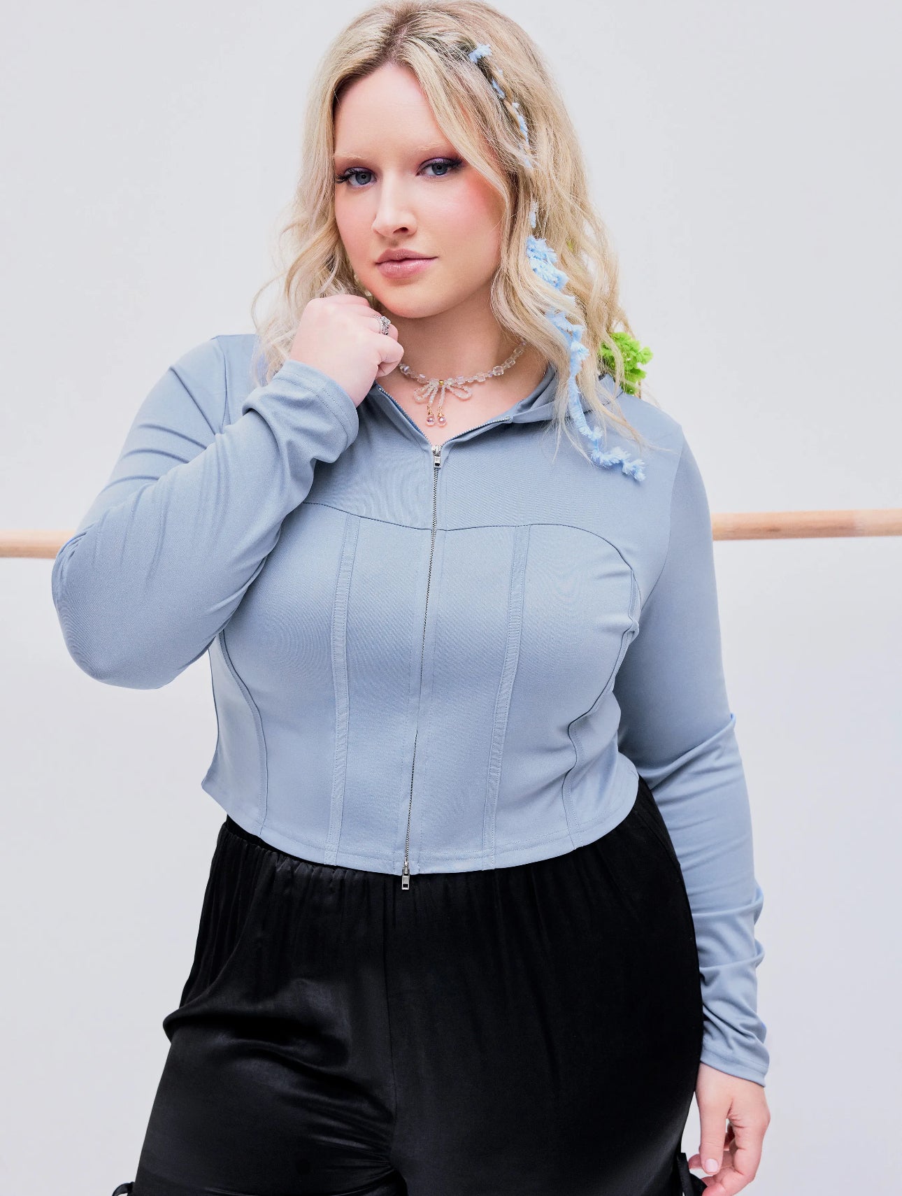 Zipper Jersey Crop Hoodie Curve & Plus
