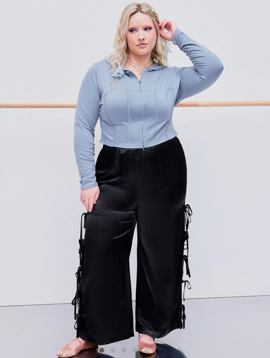 Zipper Jersey Crop Hoodie Curve & Plus