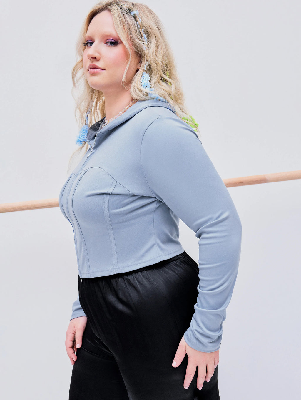 Zipper Jersey Crop Hoodie Curve & Plus