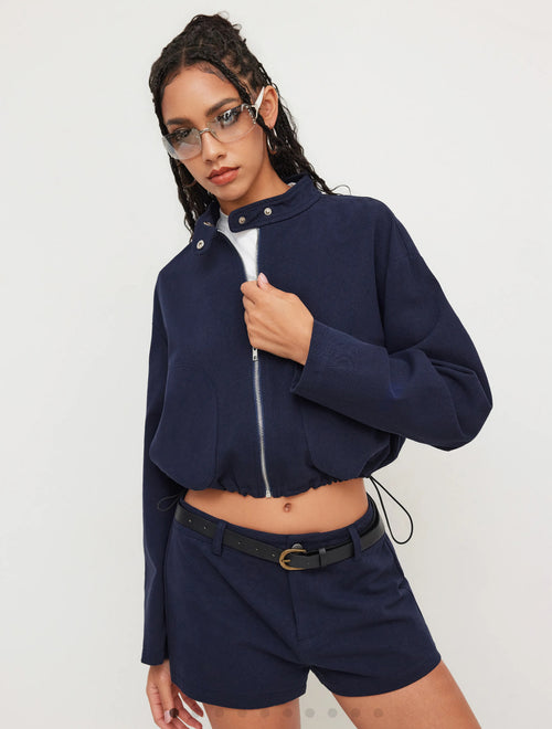 100% Cotton Funnel Neck Drawstring Jacket